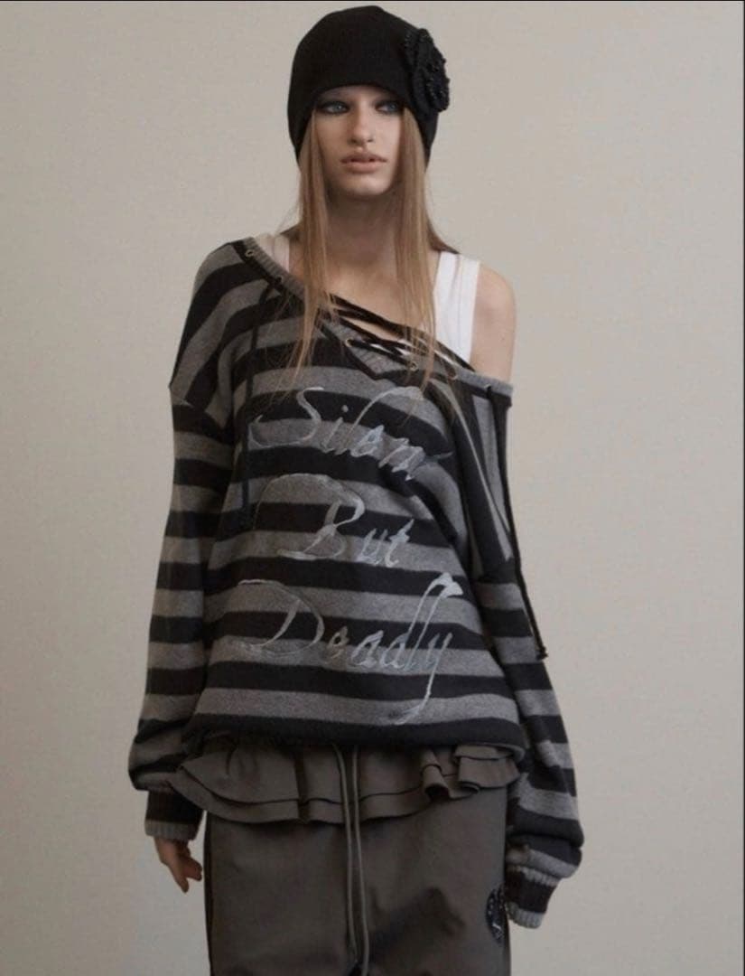 SETUPEXE ストライプ Vネック ニット　カリナ着用 rショップ