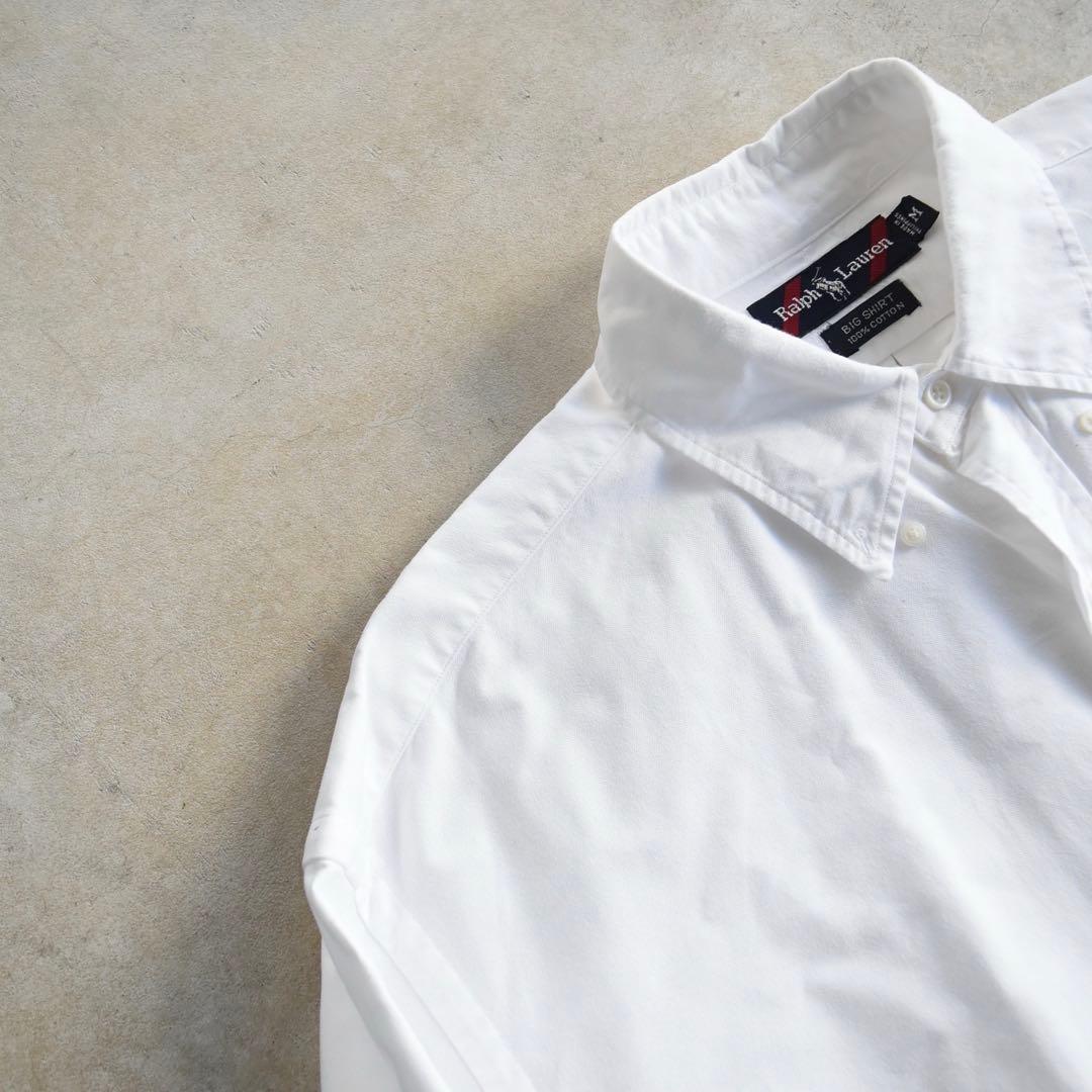 90s ラルフローレン BIGSHIRT ビックシャツ 長袖シャツ M ホワイト