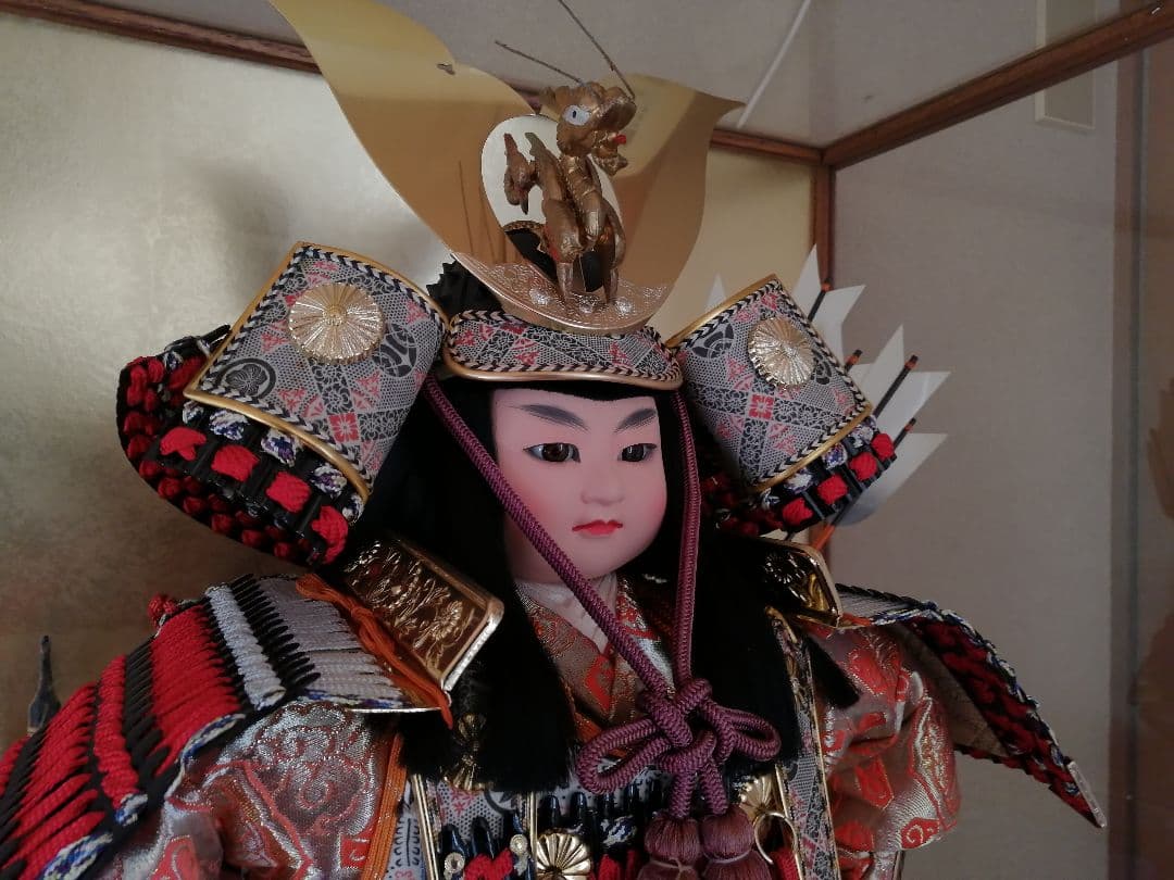 立武者 五月人形 武者人形 ガラスケースにオルゴール付