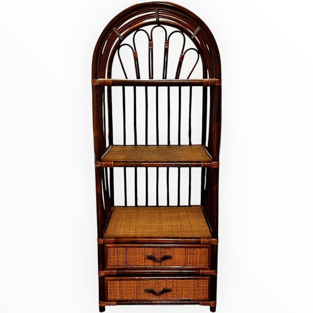 【美品】ラタン アーチ型 5段シェルフ 引き出し付き 籐家具 ヴィンテージ