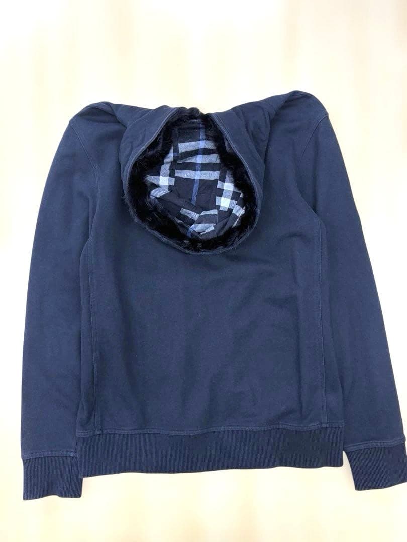 廃盤✨️バーバリーブラックレーベル リアルファー付きパーカー ノバチェック 黒 M