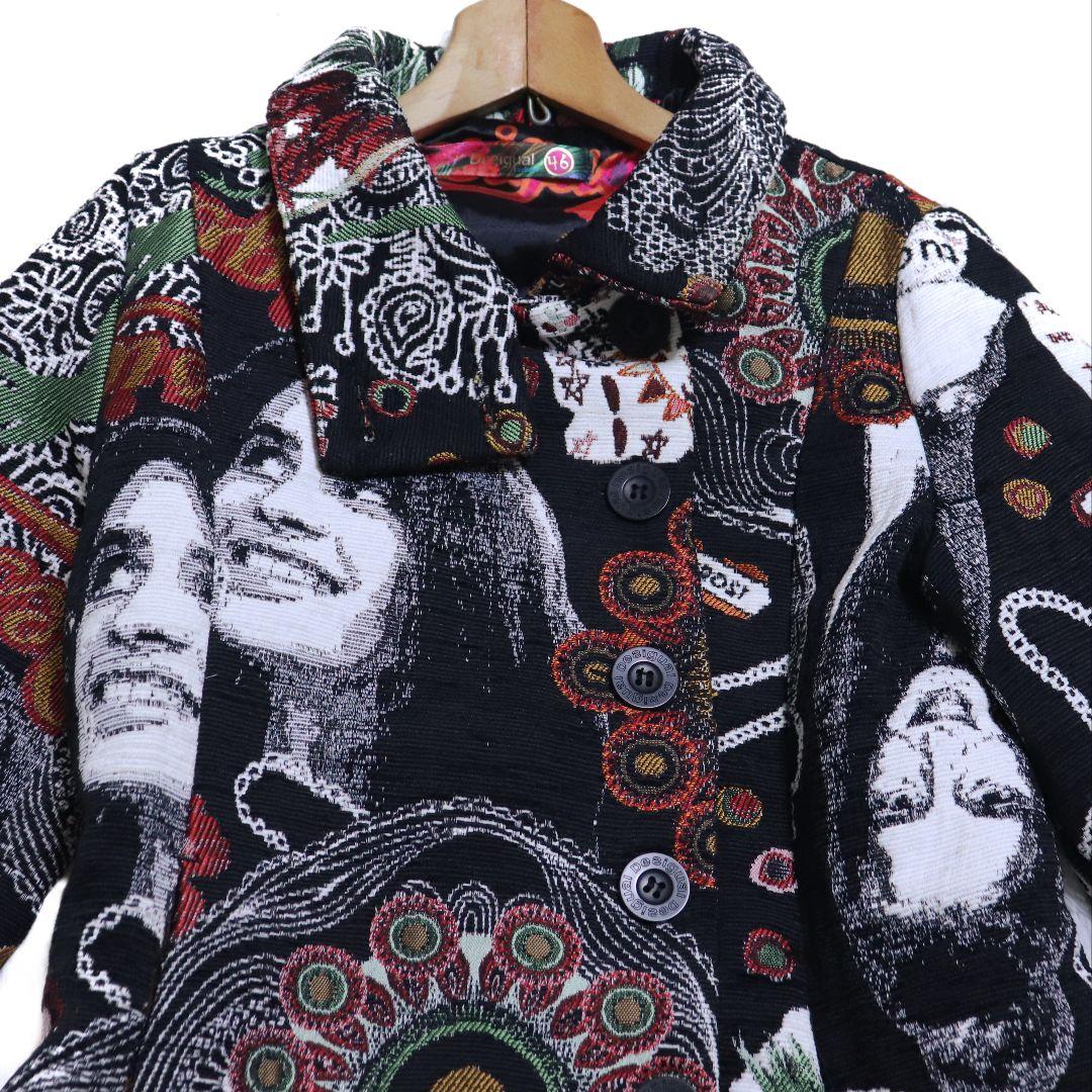 Desigual デシグアル 総柄 アート柄 ジャガード織 ロングコート XL