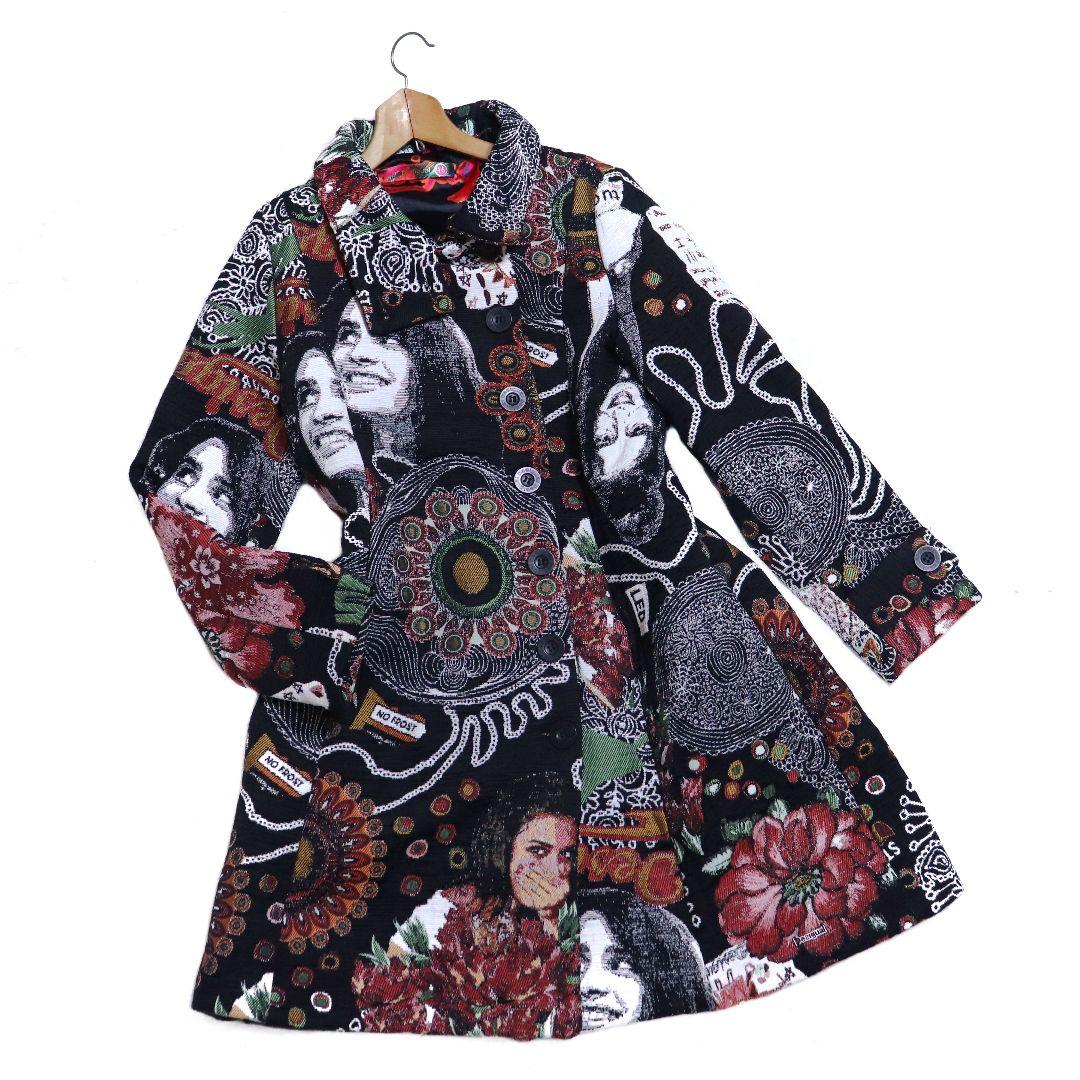 Desigual デシグアル 総柄 アート柄 ジャガード織 ロングコート XL