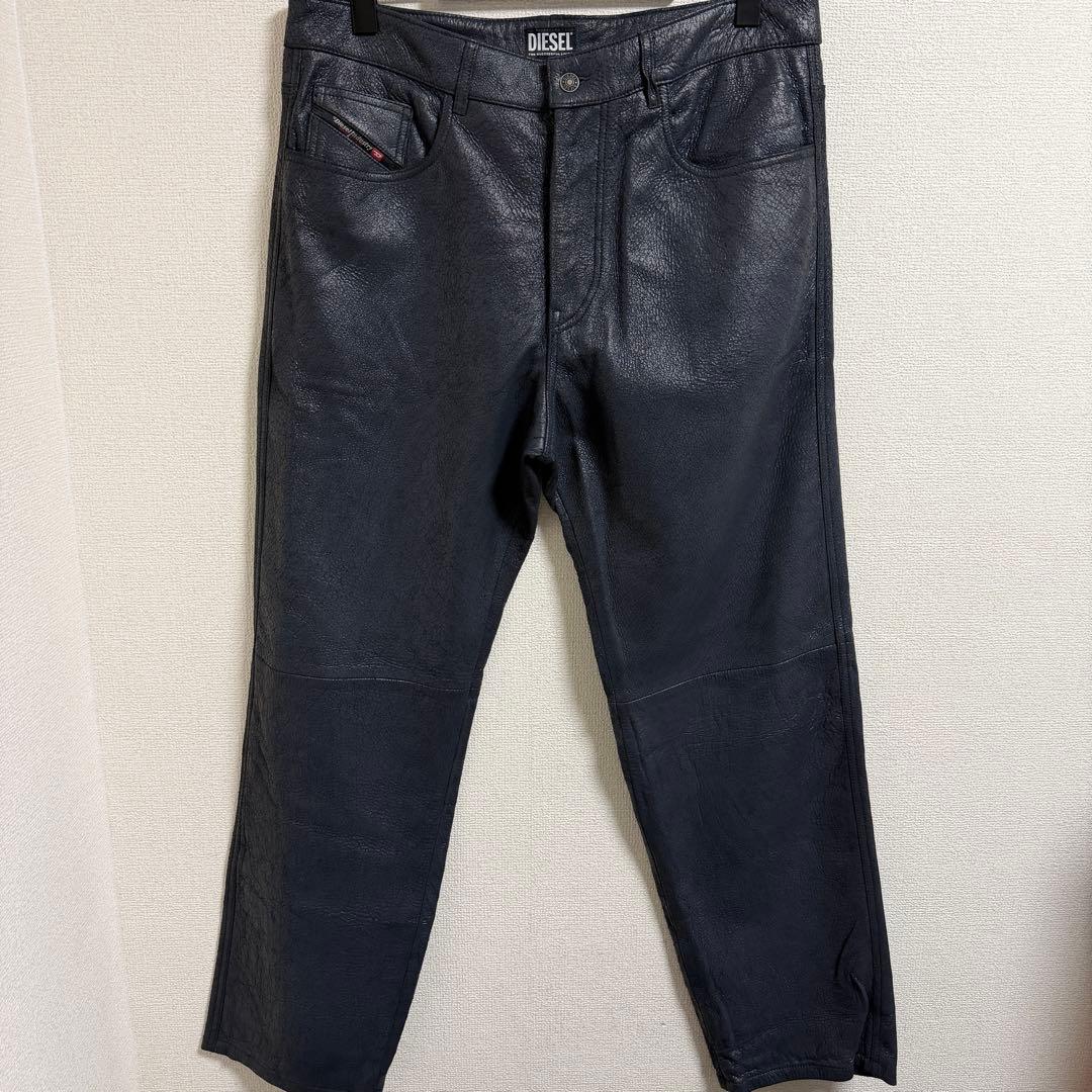 【定価11.5万円・W36】DIESEL メンズ レザーパンツ 羊革 クラック