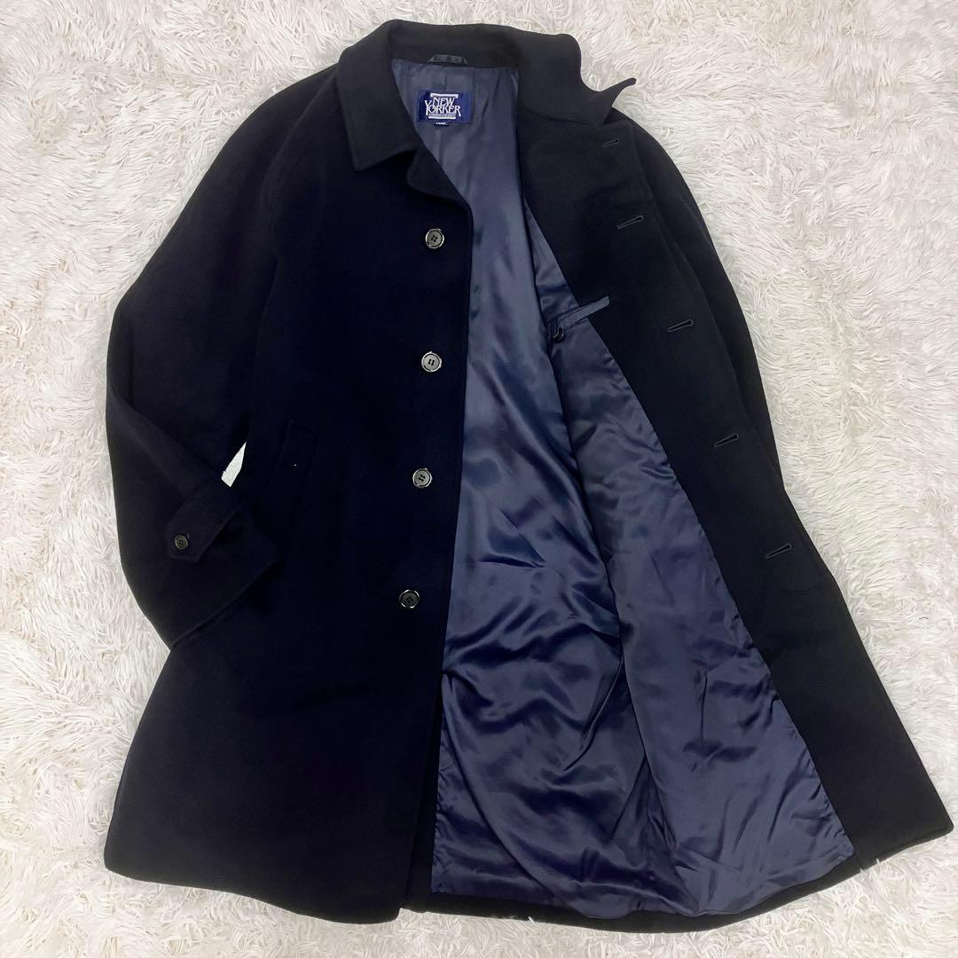 ニューヨーカー カシミヤ ウール ステンカラー バルマカーン コート ネイビー