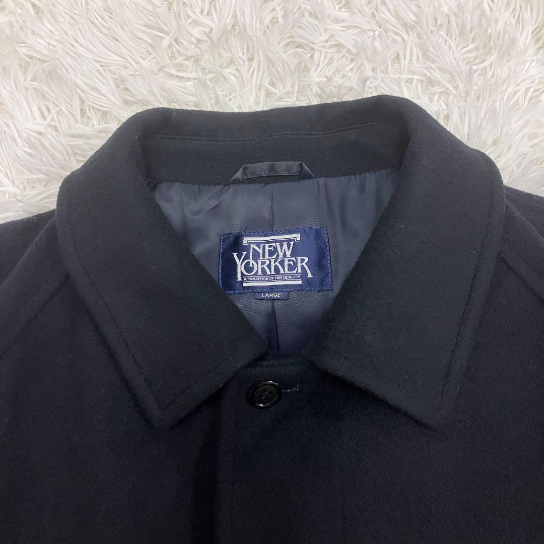ニューヨーカー カシミヤ ウール ステンカラー バルマカーン コート ネイビー