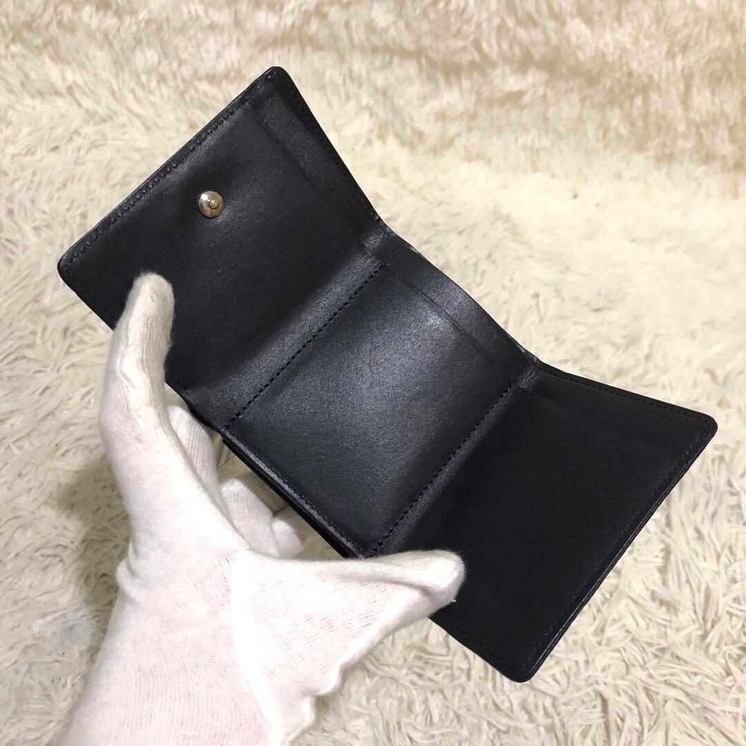 未使用✨ココマイスター　 レザー　三つ折り財布　 コンパクトウォレット ネイビー