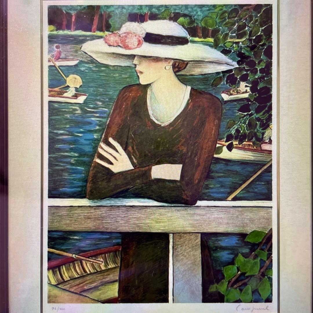 ❤️カシニョールのリトグラフ　(森の中の小舟)72×53cm額100×81cm