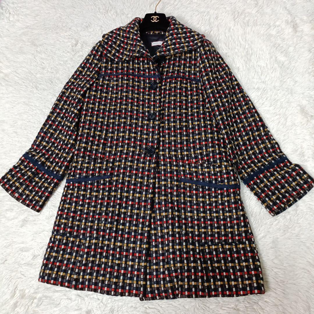 美品■MAX＆Co モヘヤ・アルパカ混 ウール ロングコート　ツイード