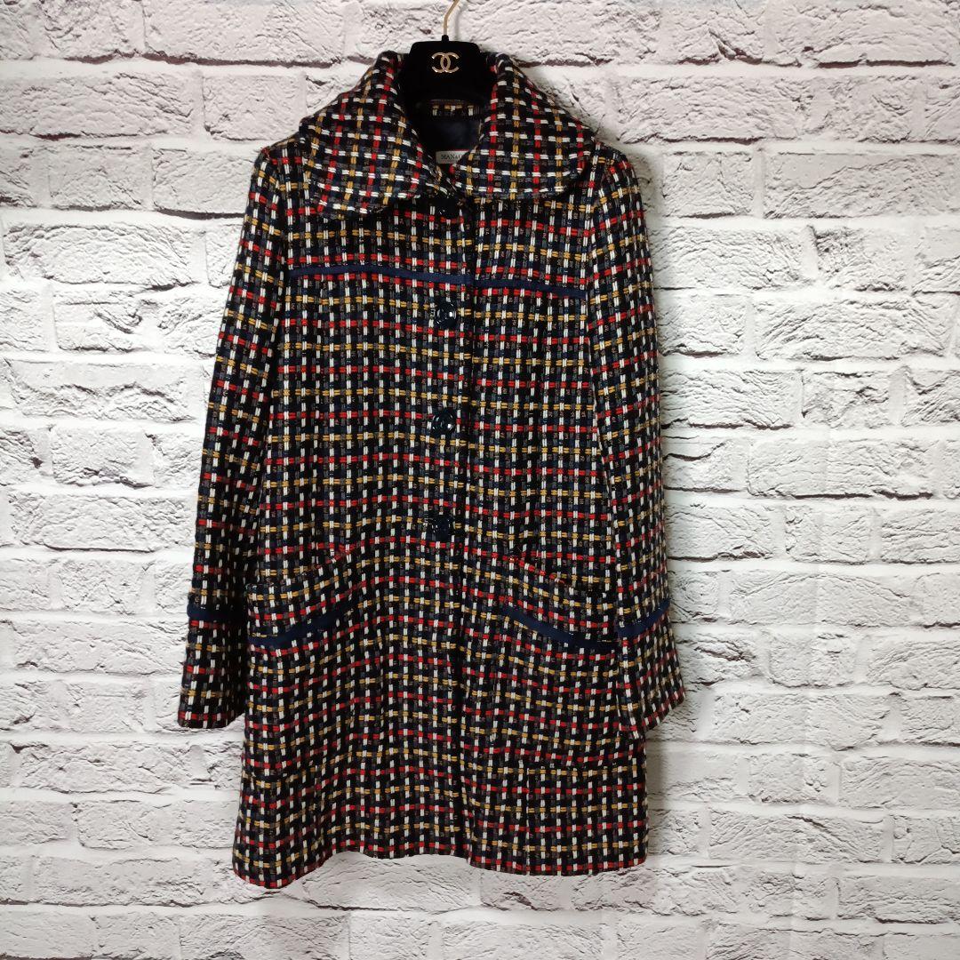 美品■MAX＆Co モヘヤ・アルパカ混 ウール ロングコート　ツイード