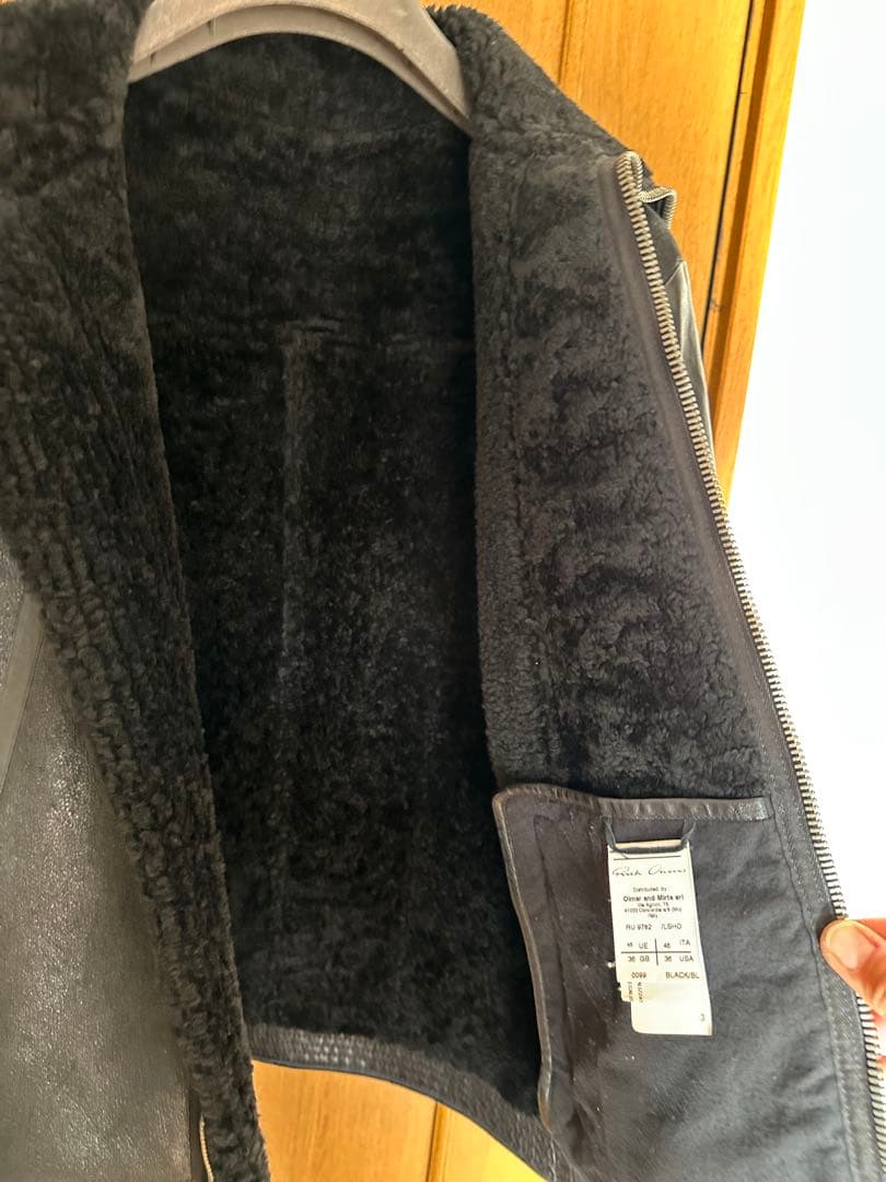 名作‼️RickOwensmoutonleather jacketdrkshdw