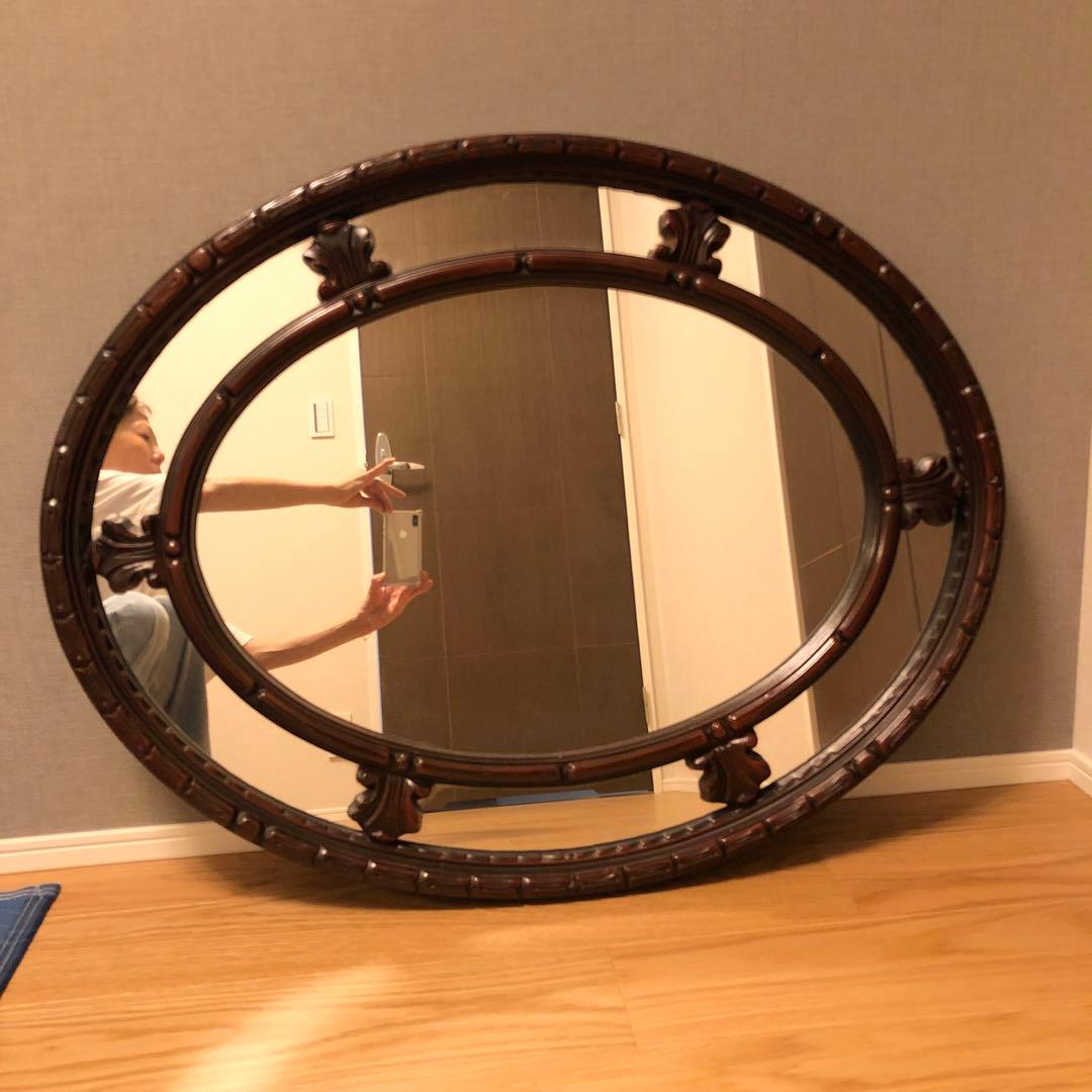 英国アンティーク　マホガニー壁掛けミラー