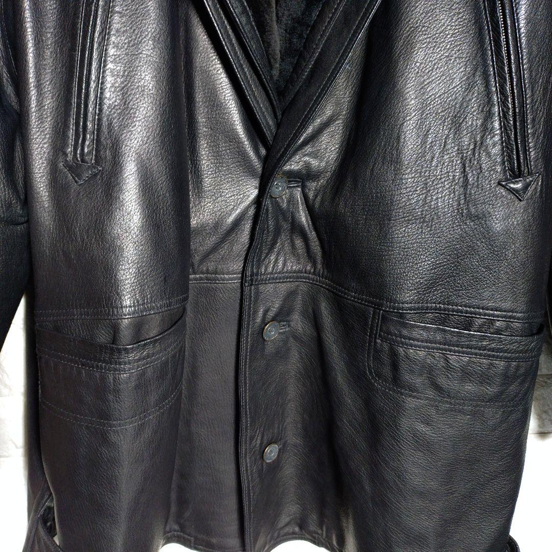 ムッシュパリ ラム レザー 羊革 キルティング ムートン コート ブラック XL