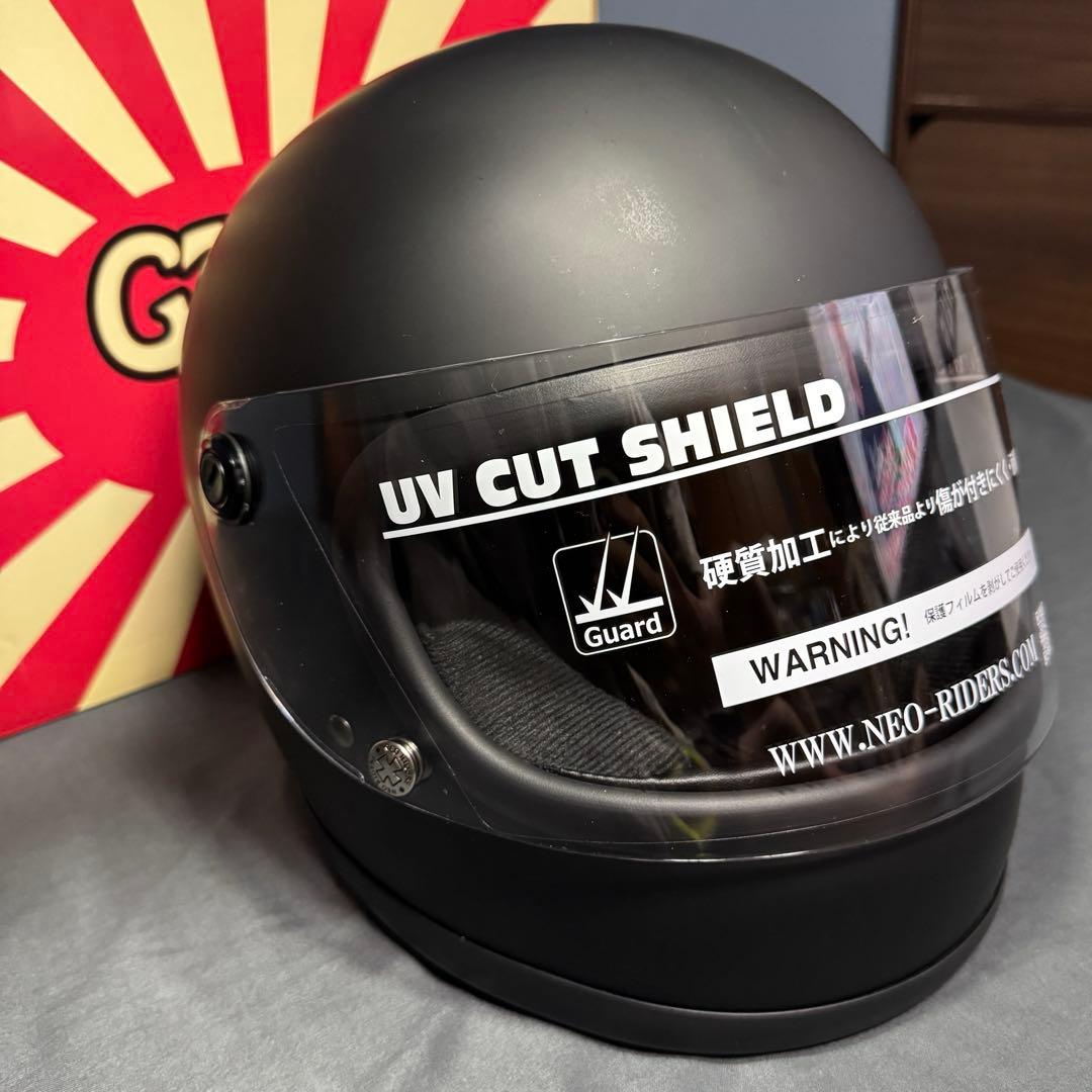 GT7-OT 族ヘル レトロ フルフェイス マットブラック 新品シールド付き