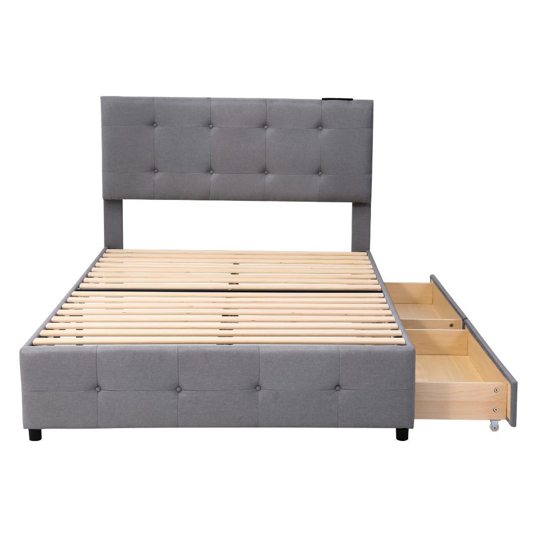 【新品】Dダブル 布貼りベッド 北欧風 引き出し付き 耐震 すのこ