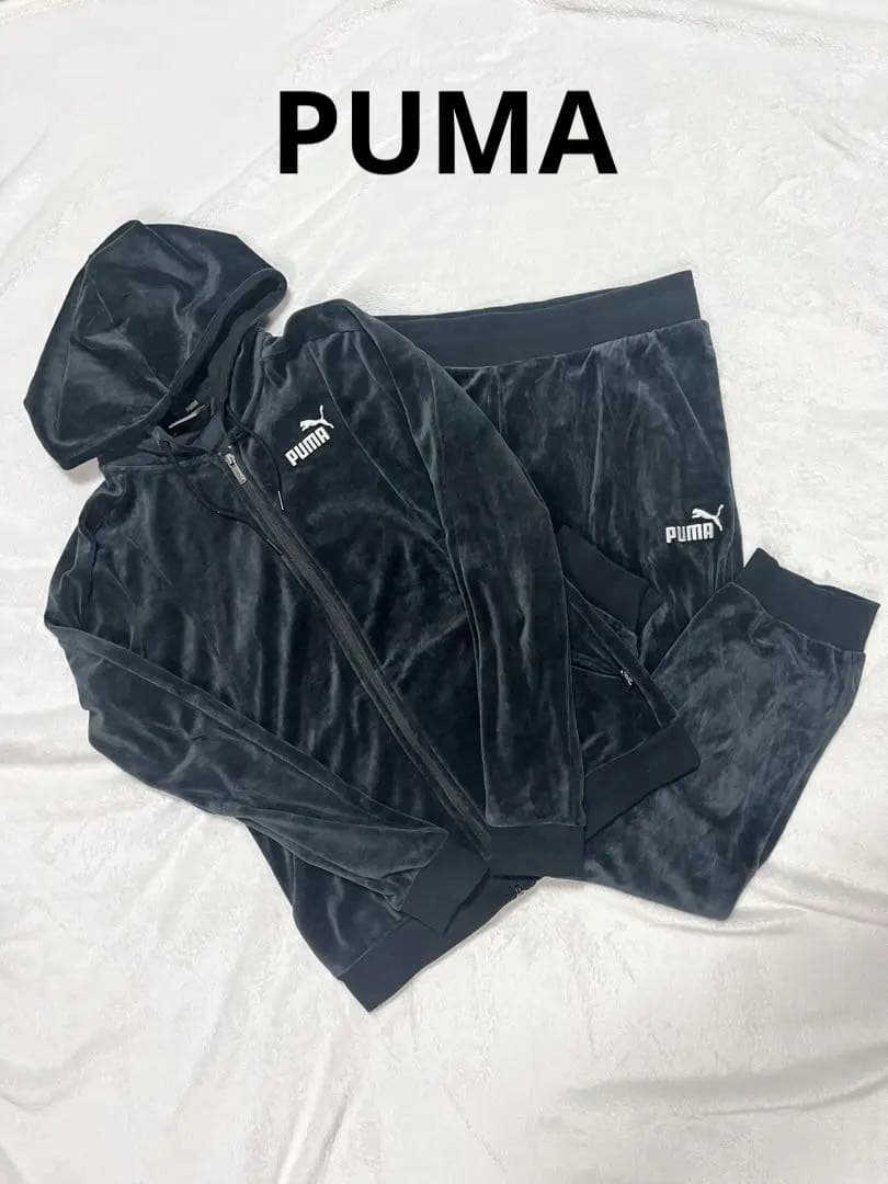し*ん様 PUMAレディース ベロア ジャージ上下セット ブラック ダークグレー