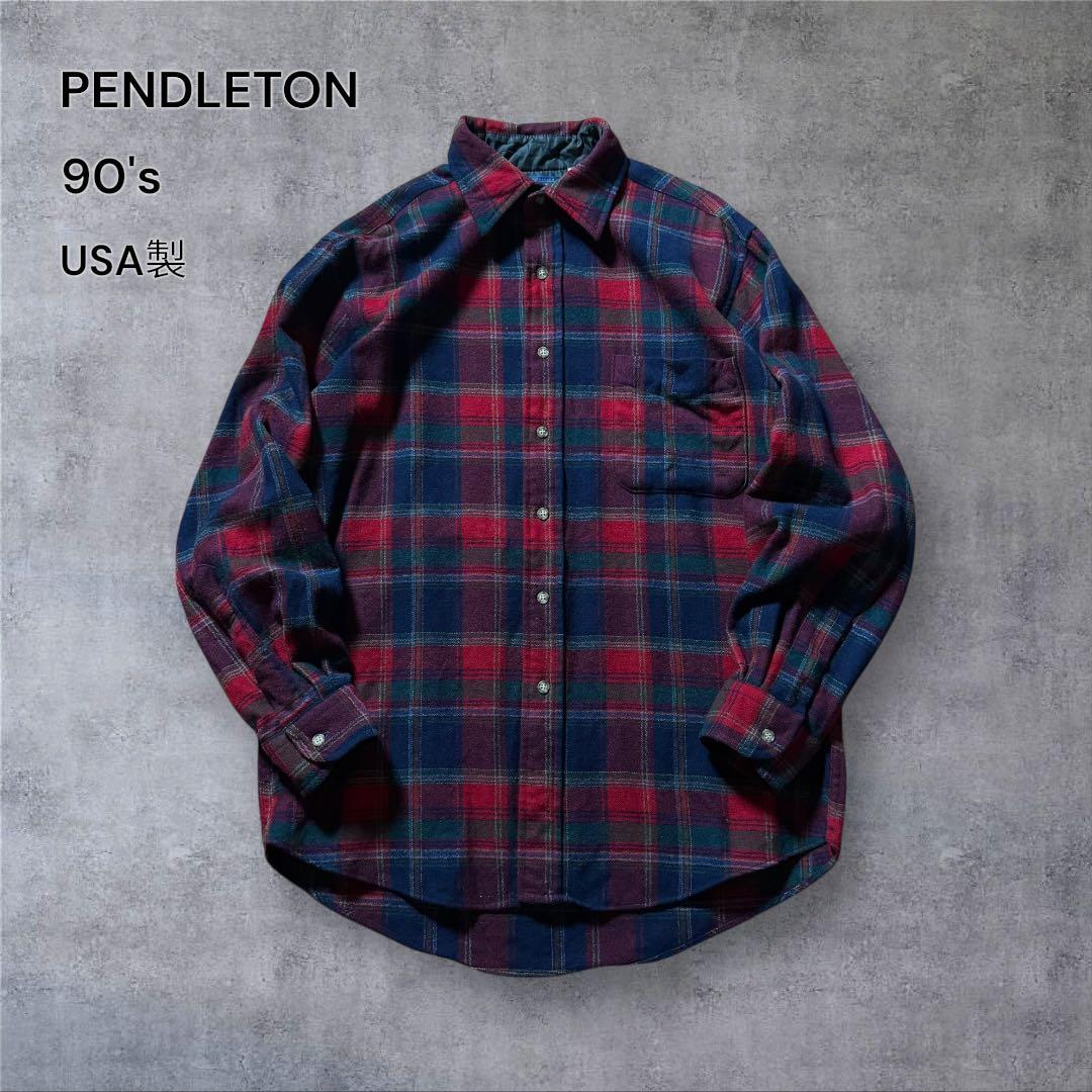 1828古着90年代USA製PENDLETONウールシャツ雰囲気系チェック好配色