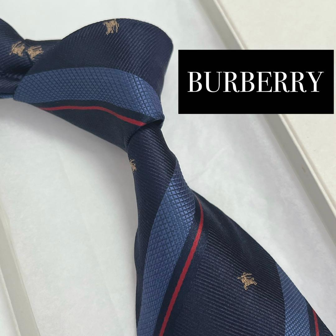 新品 未使用 バーバリー ネクタイ シルク ホースマーク ストライプ 紙タグ付属