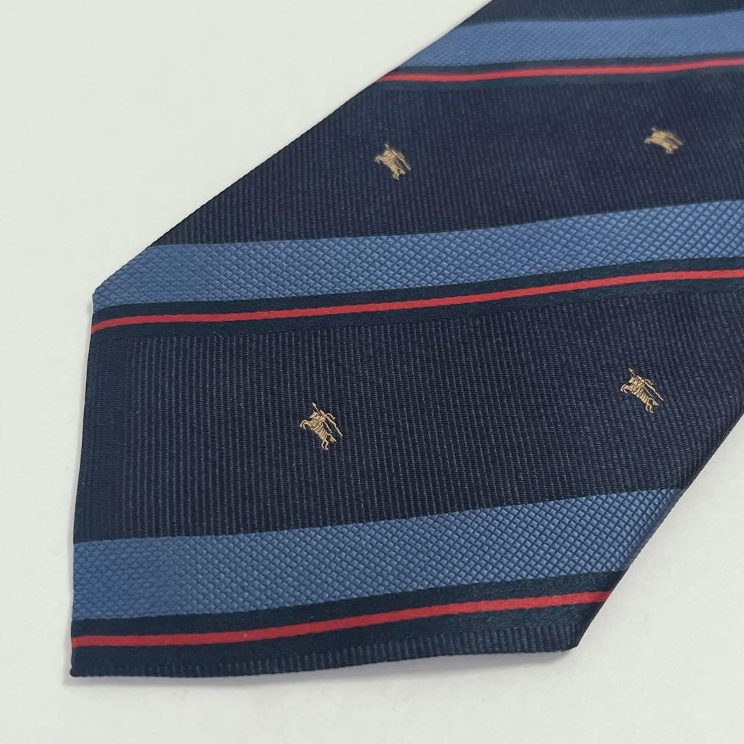 新品 未使用 バーバリー ネクタイ シルク ホースマーク ストライプ 紙タグ付属