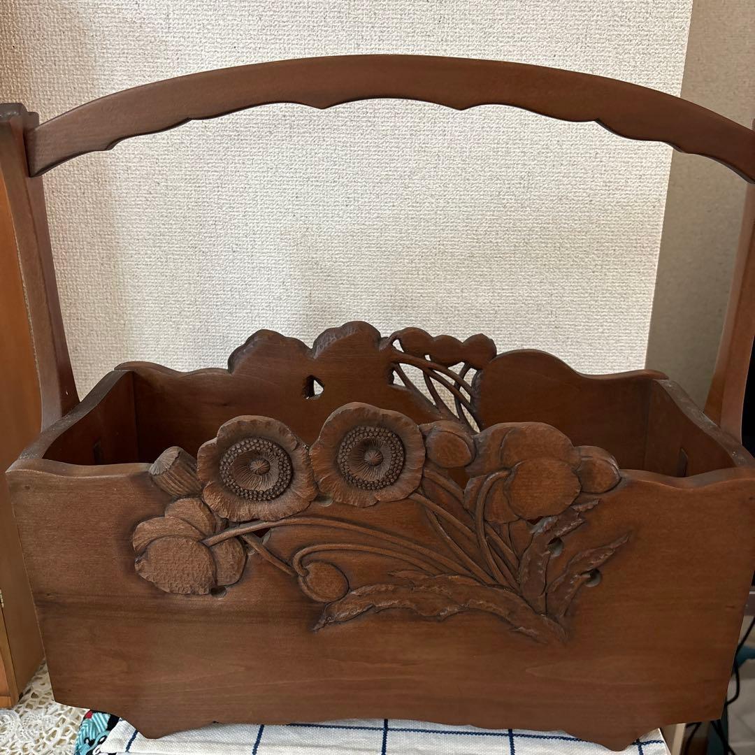 鎌倉彫マガジンラック　手作り作品　渡辺一生