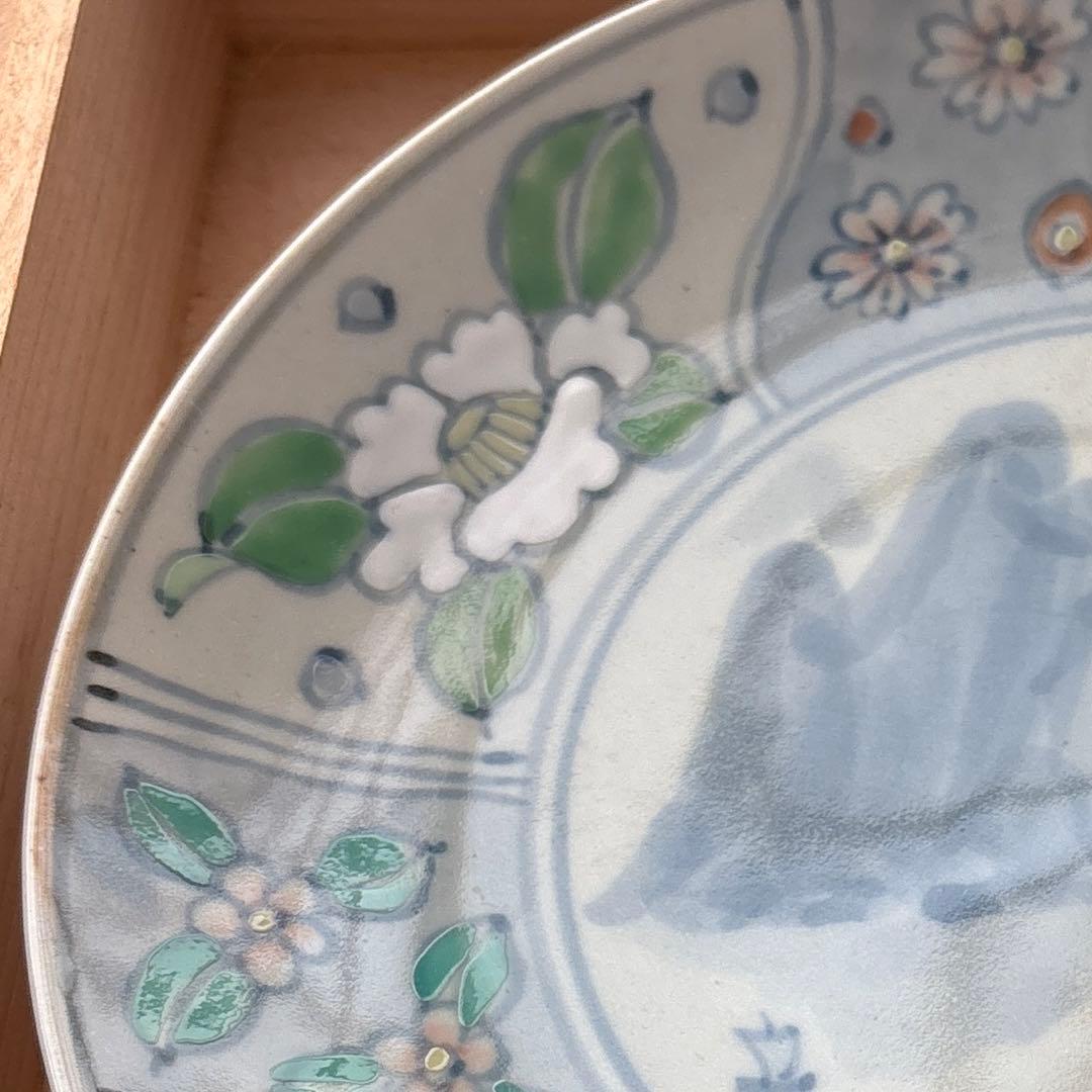 五代佐藤走破作 染錦辻ヶ花文中国桂林山水皿　食器