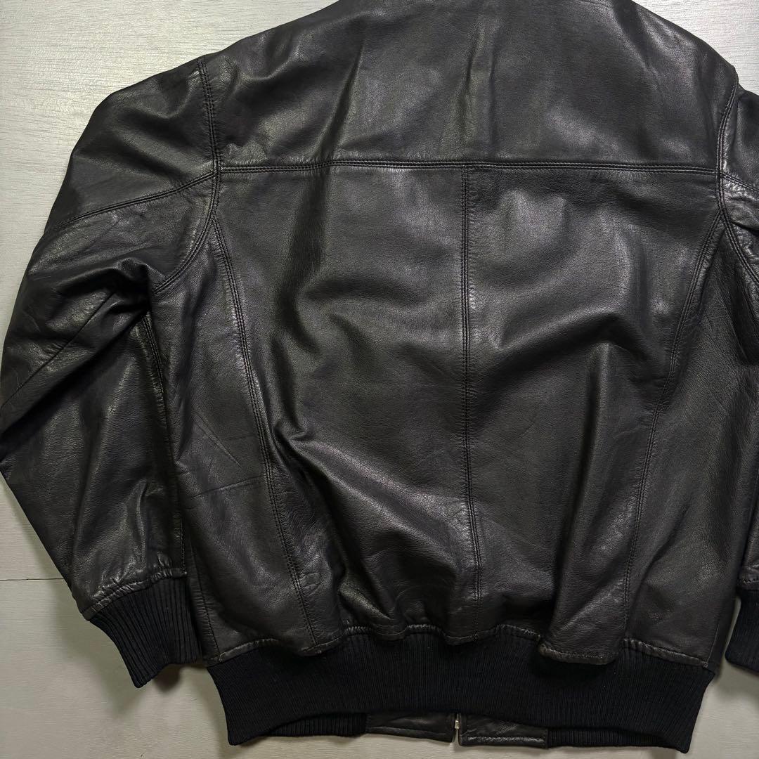 vintage レザージャケット　ブルゾン　本革オールレザー　チェック　短丈　M