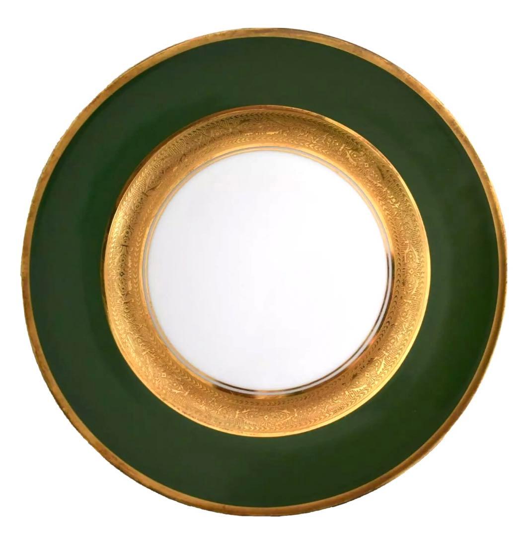 レイノー  リモージュ  ゴールドグリーン磁器プレート