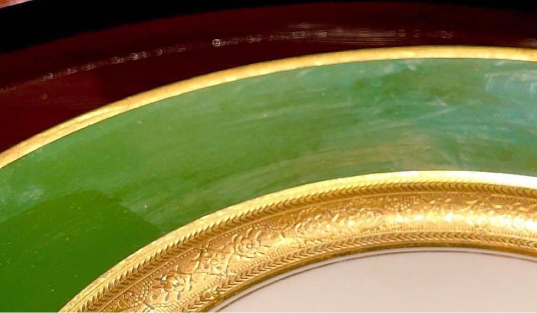 レイノー  リモージュ  ゴールドグリーン磁器プレート