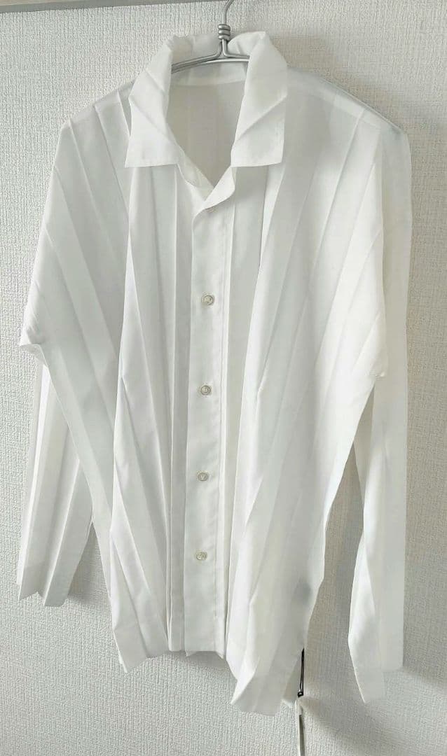 ISSEY MIYAKE HOMME PLISSE プリーツ エッジ シャツ 白