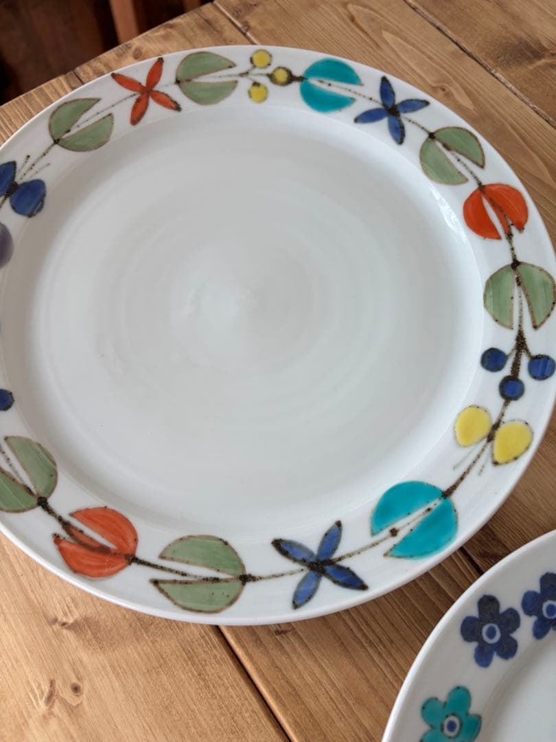 徳永優心 九谷青窯 九谷焼き プレート 皿 3枚セット 色絵花つなぎ