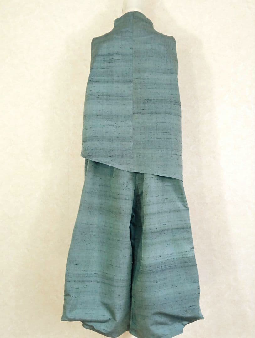 216　手染め大輔　着物リメイク　紬　トップスとサルエルパンツ　フリーサイズ