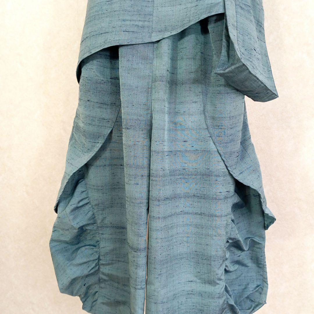 216　手染め大輔　着物リメイク　紬　トップスとサルエルパンツ　フリーサイズ