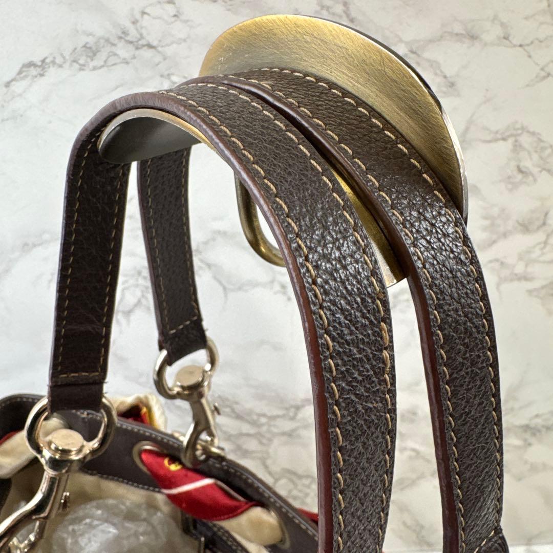 GUCCI グッチ スカーフ GG柄ジャガード×本革 レザー トートバッグ