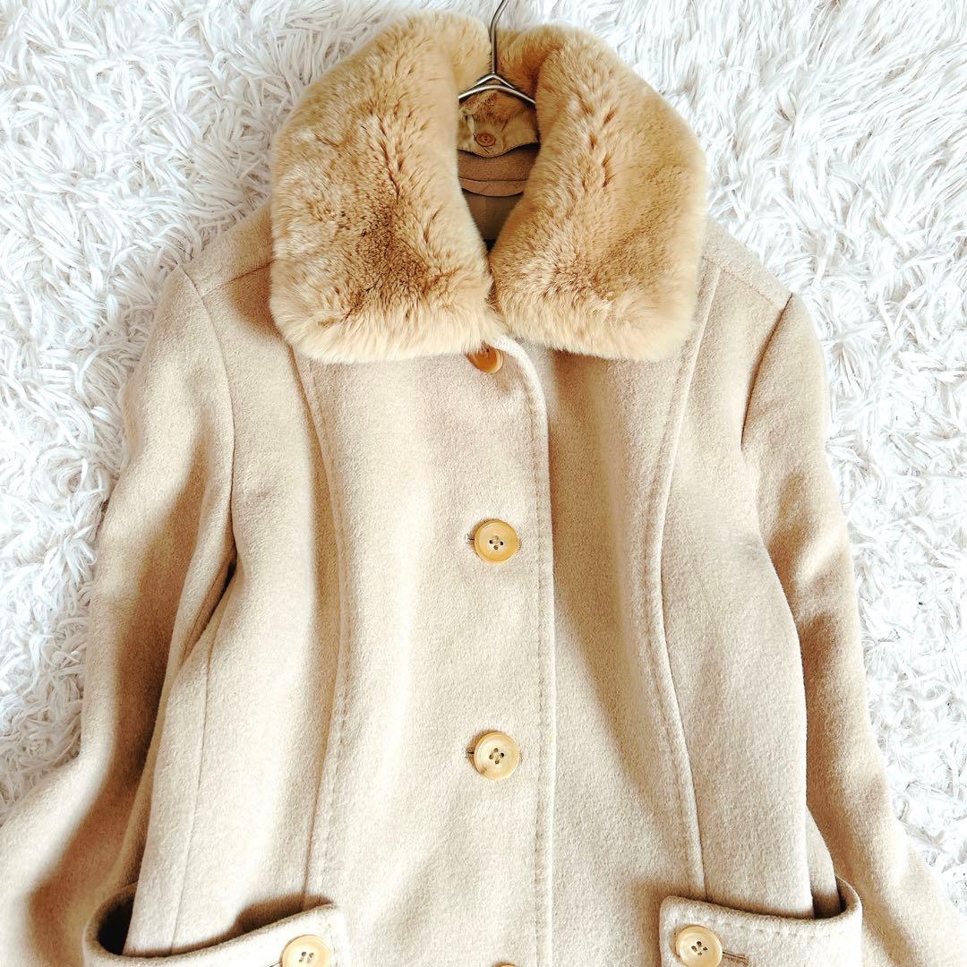 バーバリーロンドン⁂ロングコート　アンゴラ混　ラビットファー　ベージュ　M