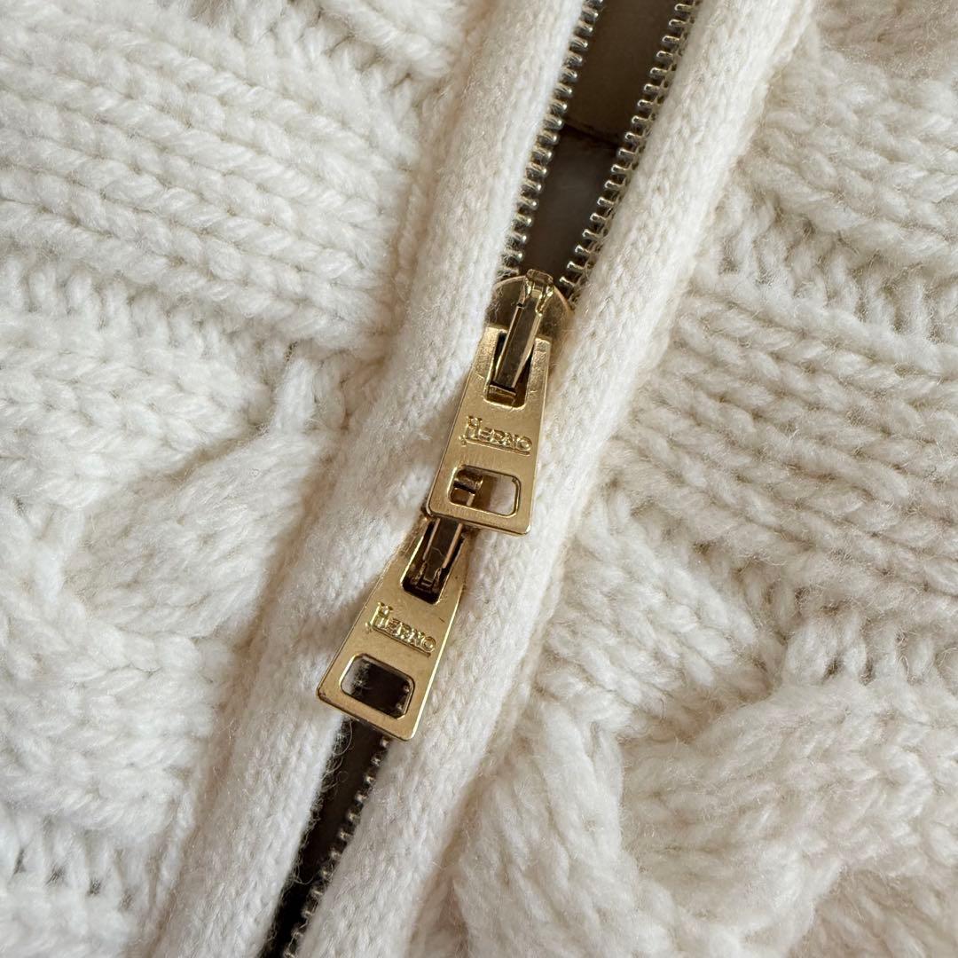 美品★HERNO ケーブルニット切替 異素材コンビ ダウンジャケット 42