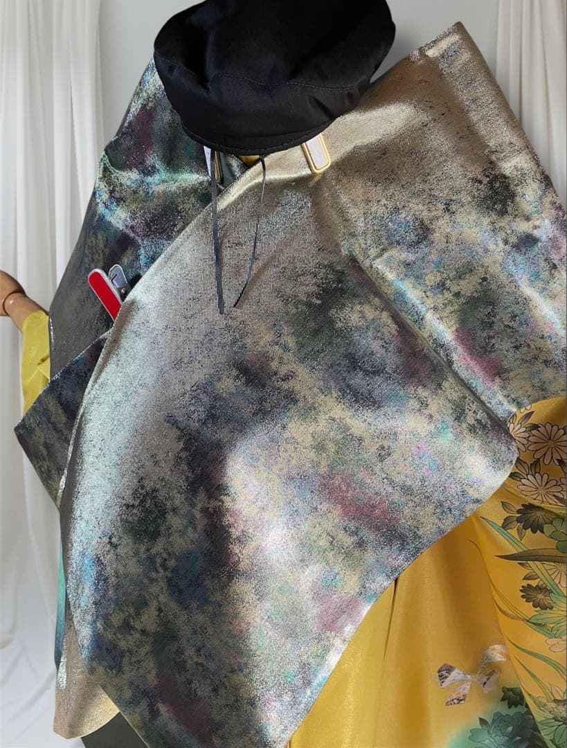 山本寛斎 ファーショール付き イエローグリーン 振袖 フルセット