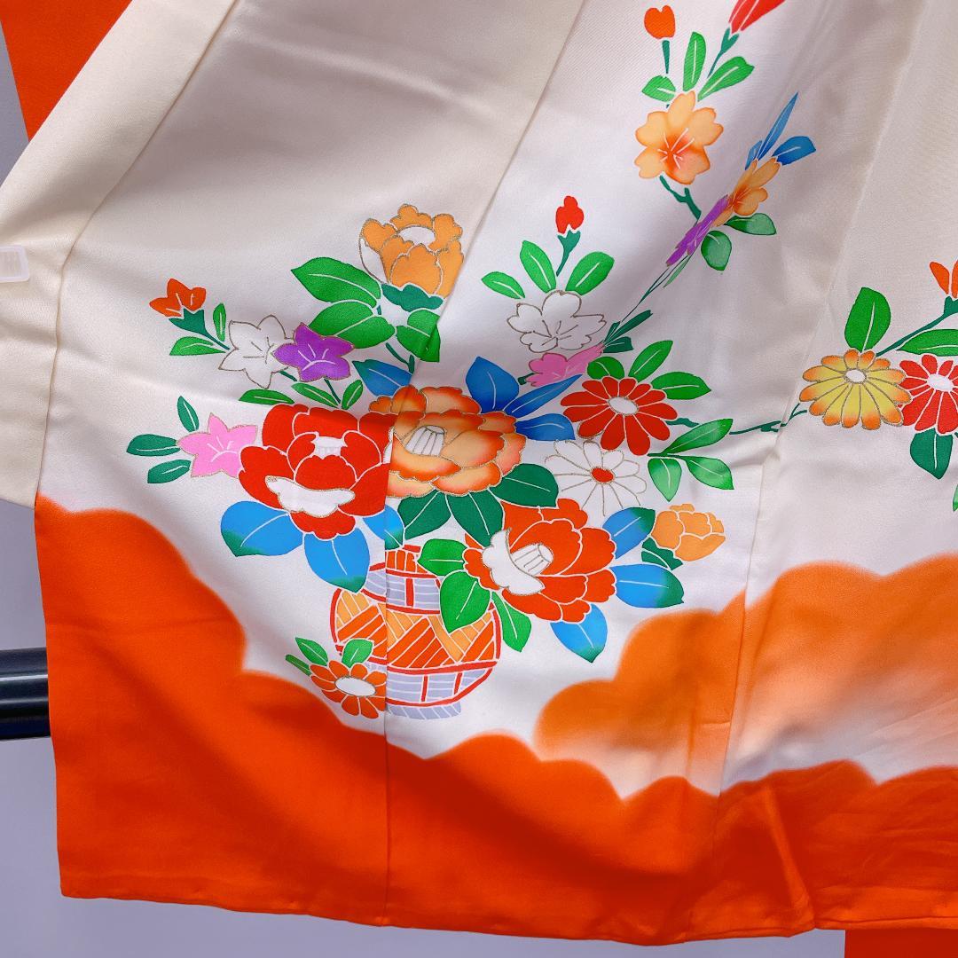 ★3962★ 子供着物 一つ身 単品 女の子 七五三 3才 朱色 花柄