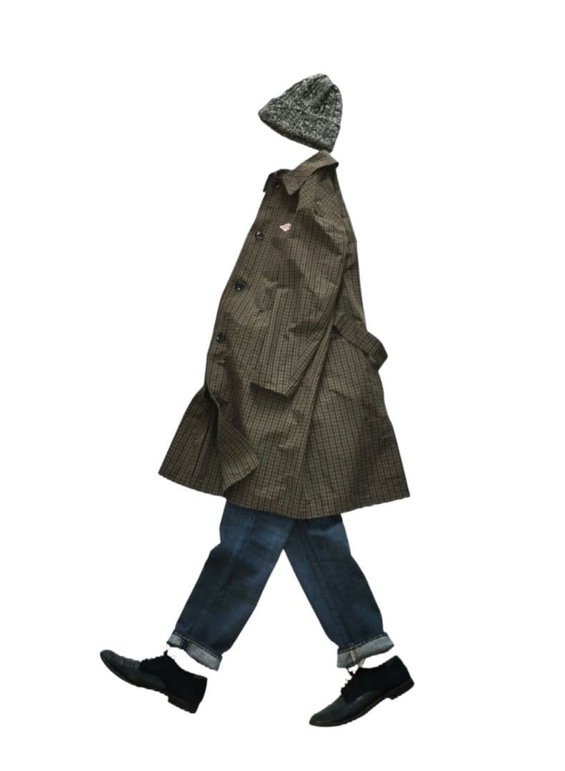 DANTON✨️ナイロン タフタ ステンカラー コートチェック柄