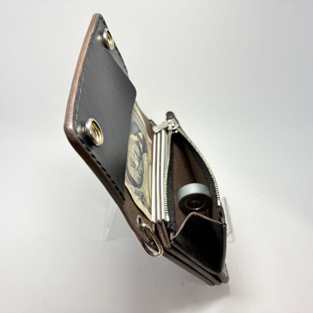 ショートトラッカーウォレット シルバー925 エクセラ姫路レザー　茶心ブラック