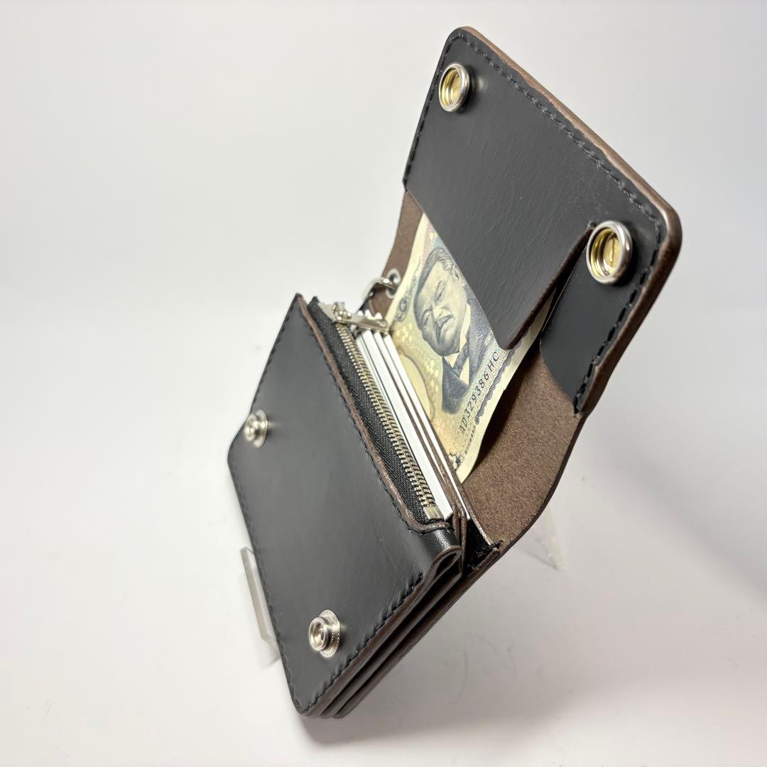 ショートトラッカーウォレット シルバー925 エクセラ姫路レザー　茶心ブラック