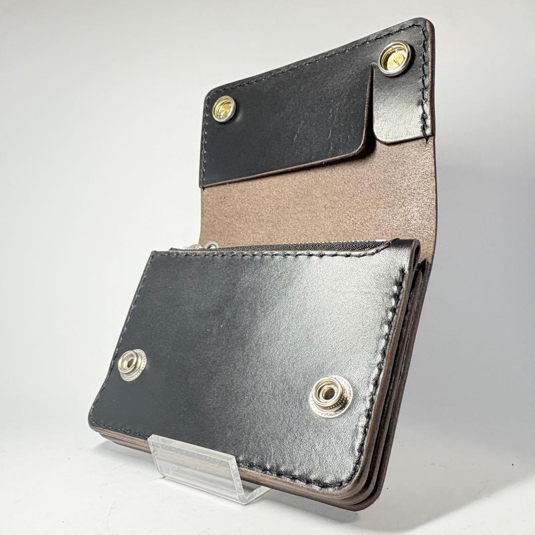 ショートトラッカーウォレット シルバー925 エクセラ姫路レザー　茶心ブラック