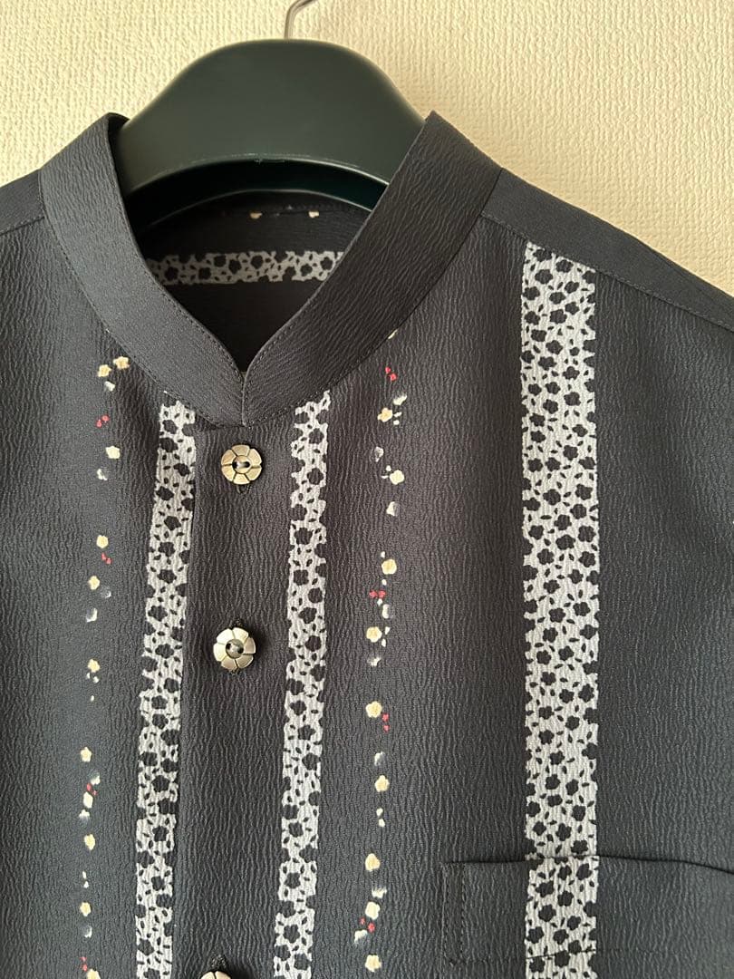 手作りのポリエステル反物メンズかりゆしウェアLLサイズ　マオカラー