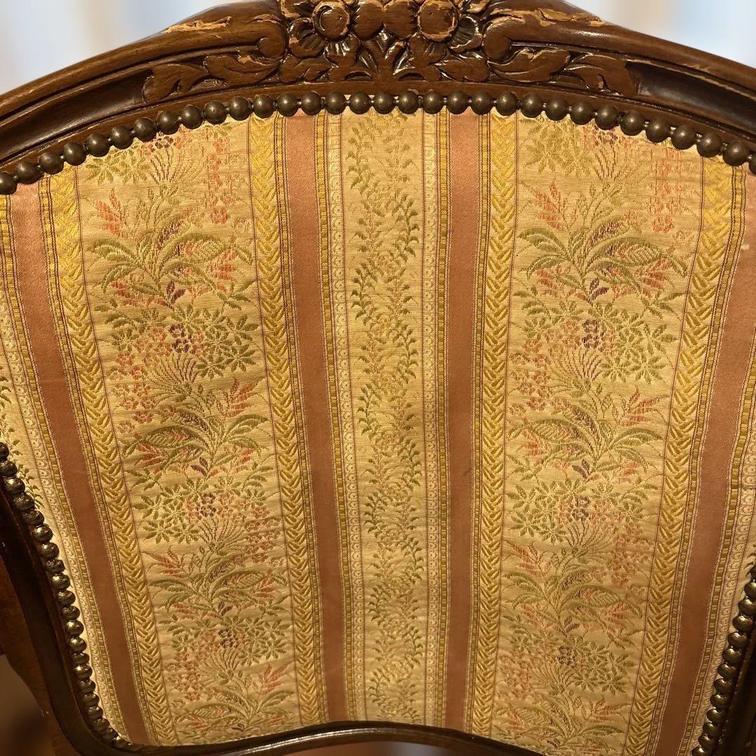 アンティーク　猫脚アームチェア　ピンクストライプ　ヨーロピアン　ダイニングチェア