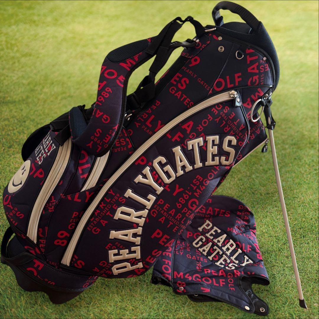 パーリーゲイツ　キャディバッグ　ショルダー式　スタンド式　軽量　ネイビー　白　紺