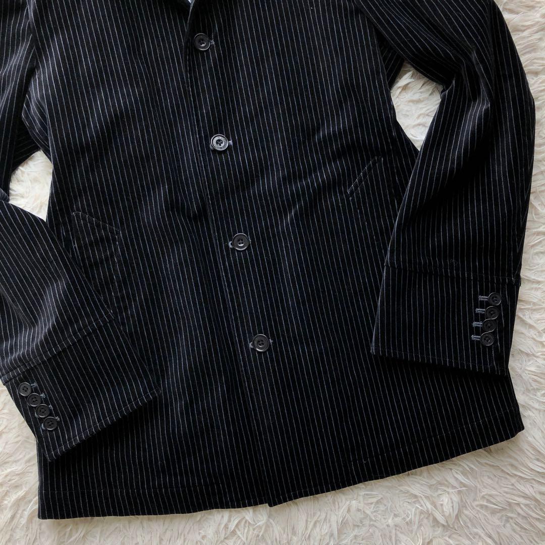 バーバリーブラックレーベル　ステンカラーコート　紺　ベロア　光沢　ホース刺繍