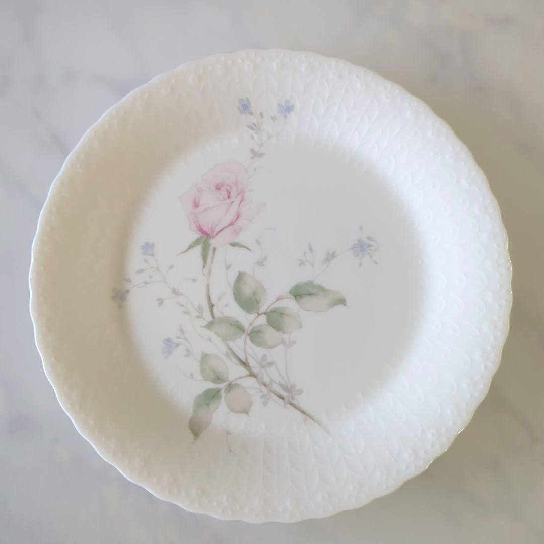 ナルミ　シルキーホワイト　エイプリルローズ　ディナープレート皿　27cm 5枚