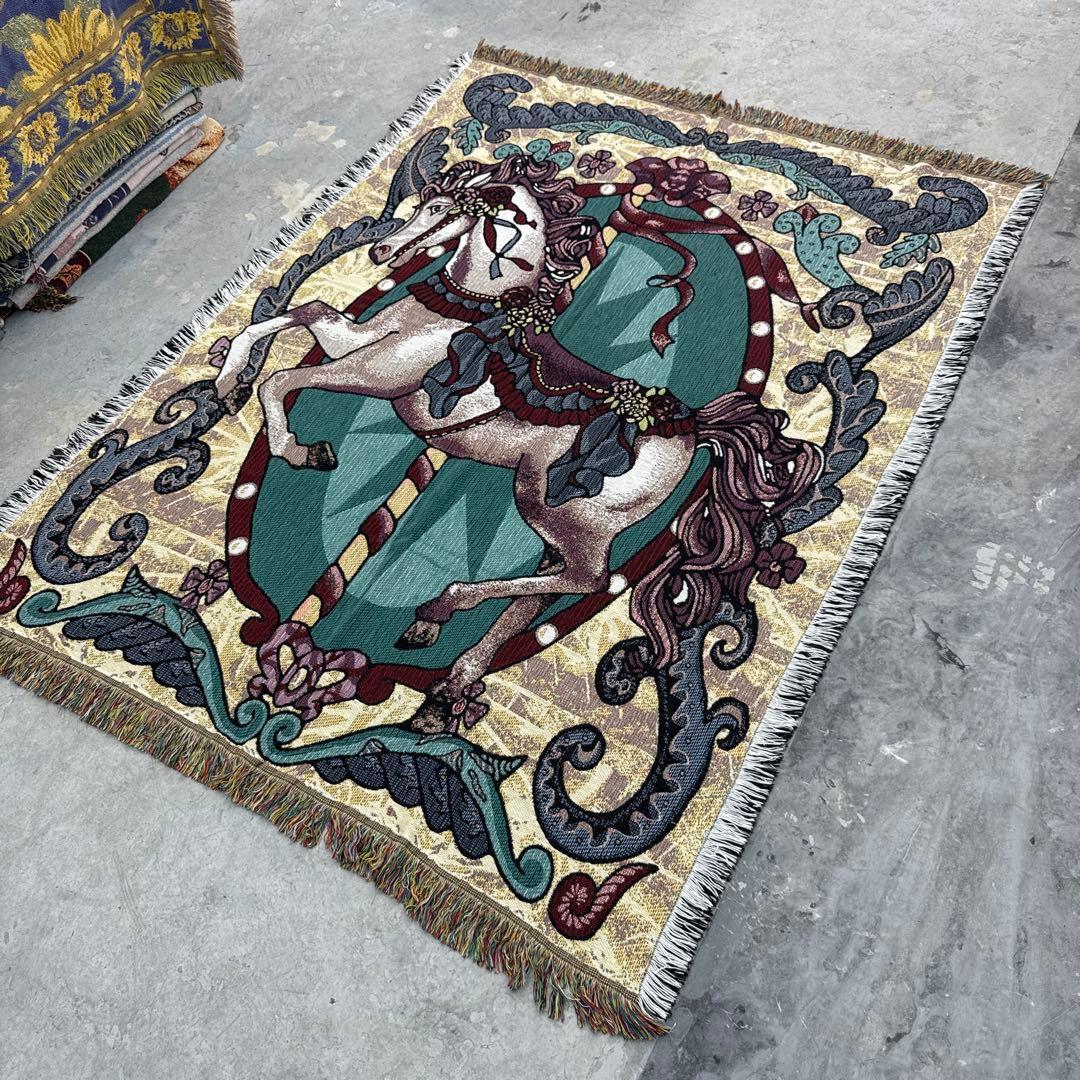 カラフル　馬　マルチカバー　ソファーカバー　ヴィンテージラグ　183x137