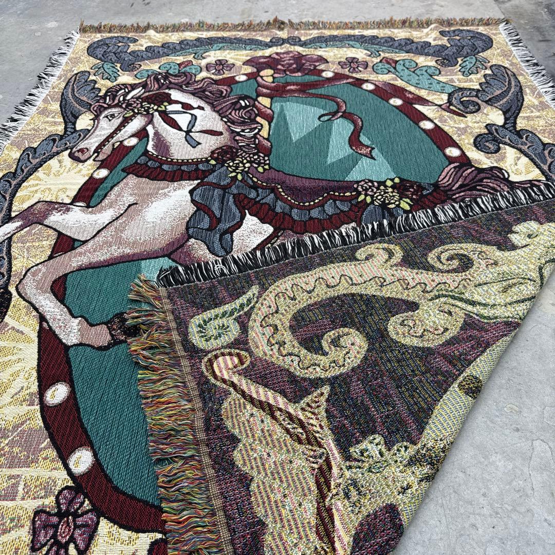 カラフル　馬　マルチカバー　ソファーカバー　ヴィンテージラグ　183x137