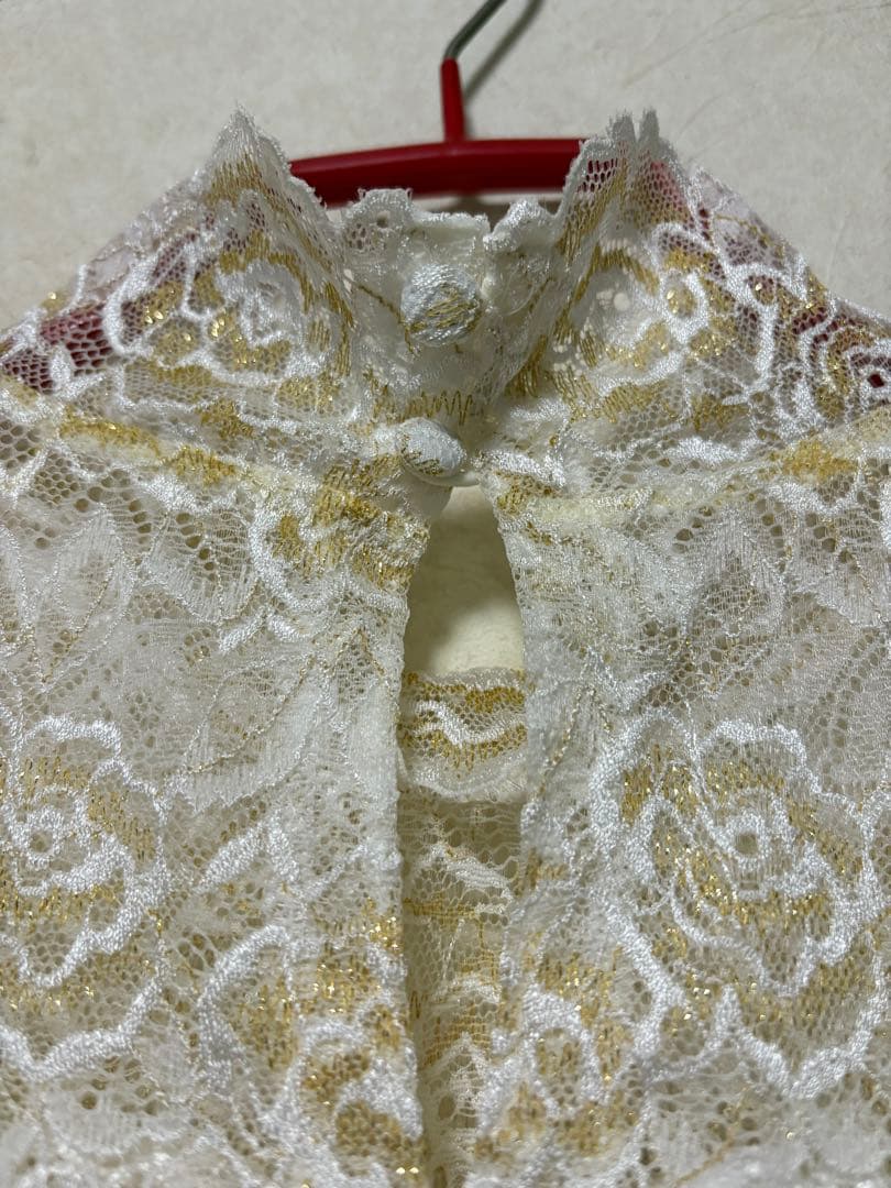 東京ソワール 花柄レース 半袖シャツ ハイネック