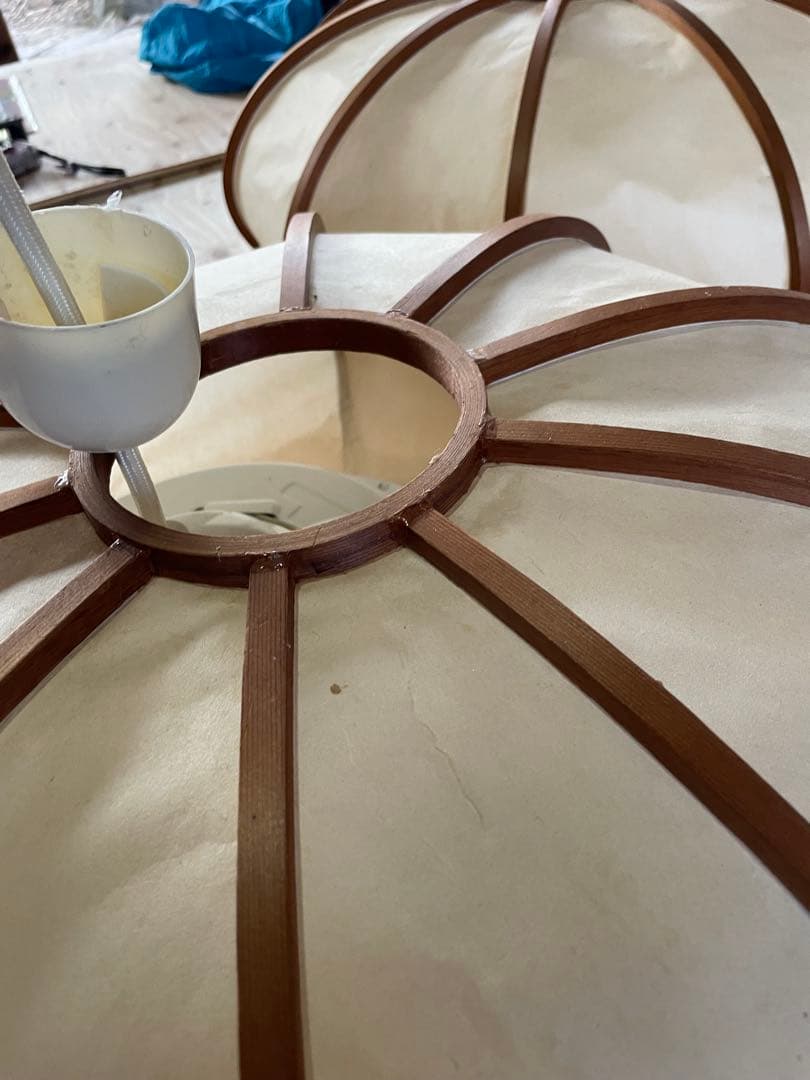 ①送料込み　無垢材　木製照明器具　和紙　LED 直径60㎝　高さ22〜27㎝